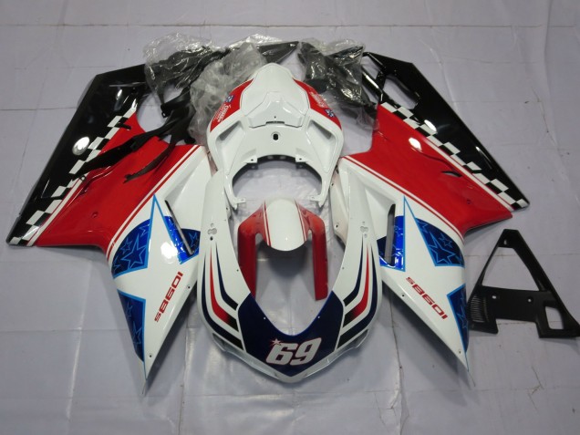 69 Blanco & Rojo 07-14 Ducati 848 1098 1198 Carenado Moto 69 Blanco & Rojo 07-14 Ducati 848 1098 1198 Carenado Moto