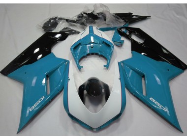 Azul Claro Brillante & Blanco 07-14 Ducati 848 1098 1198 Carenado Moto