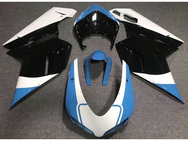 Azul Claro Brillante Blanco & Negro 07-14 Ducati 848 1098 1198 Carenado Moto