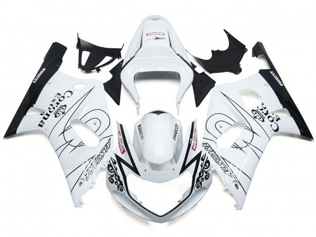 Blanco Brillante Corona & Negro 01-03 GSXR 600-750 Carenado Moto
