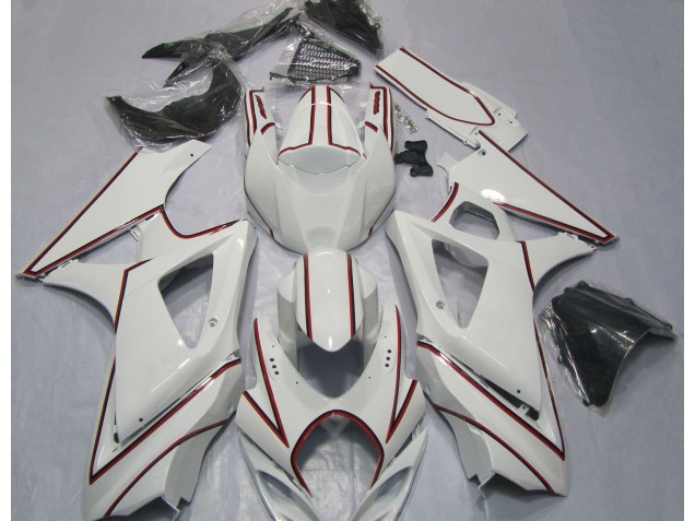 Blanco Con Raya Diplomática Roja 07-08 GSXR 1000 Carenado Moto Blanco Con Raya Diplomática Roja 07-08 GSXR 1000 Carenado Moto
