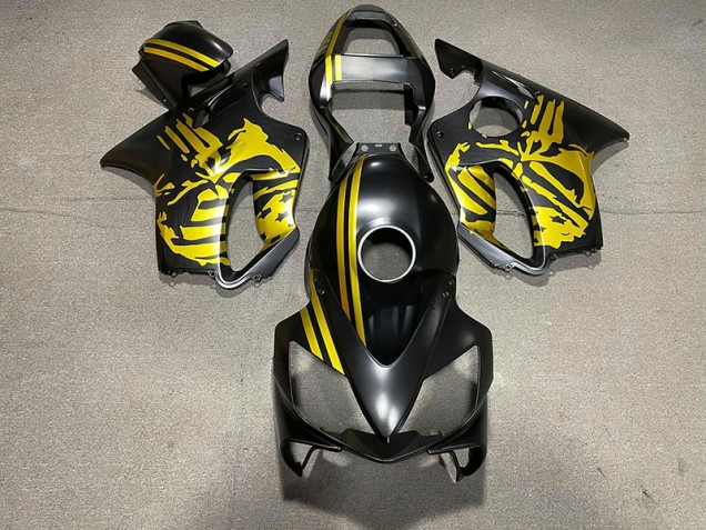 Cráneo Negro Mate & Dorado 01-03 CBR600 F4i Carenado Moto Cráneo Negro Mate & Dorado 01-03 CBR600 F4i Carenado Moto