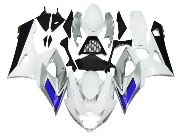 Estilo Blanco Brillante Con Toques Plateados & Azul 05-06 GSXR 1000 Carenado Moto Estilo Blanco Brillante Con Toques Plateados & Azul 05-06 GSXR 1000 Carenado Moto