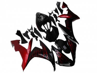 Carenados Moto Yamaha YZF R1 2004-2006 - Negro Brillante Rojo Llama Baratos