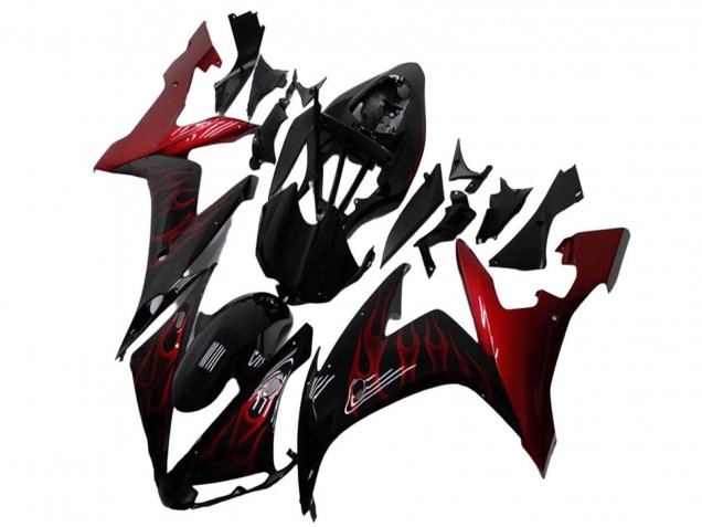 Carenados Moto Yamaha YZF R1 2004-2006 - Negro Brillante Rojo Llama Baratos