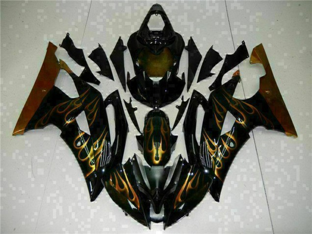 Carenados Moto Yamaha YZF R6 2008-2016 - Negro Brillante Oro Llama Baratos