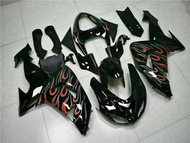Kits Carenado Moto Kawasaki ZX10R 2006-2007 - Negro Brillante Rojo Llama Baratos