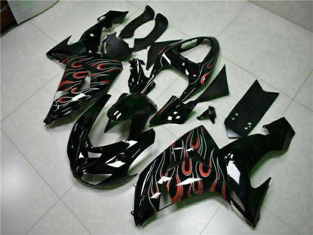 Kits Carenado Moto Kawasaki ZX10R 2006-2007 - Negro Brillante Rojo Llama Baratos