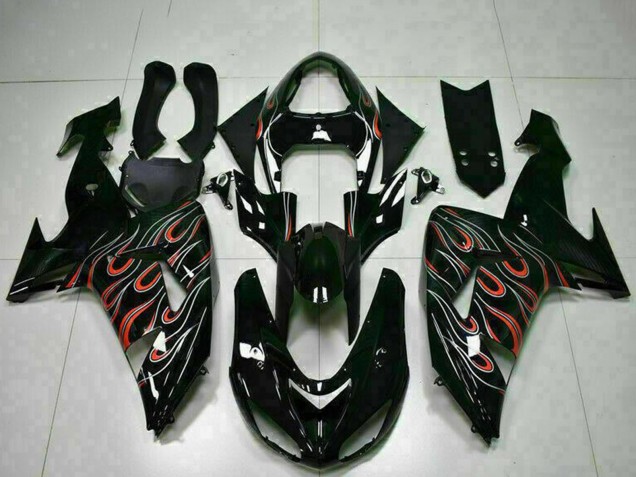 Kits Carenado Moto Kawasaki ZX10R 2006-2007 - Negro Brillante Rojo Llama Baratos