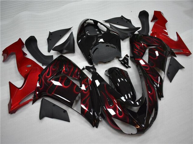 Carenado Moto Kawasaki ZX10R 2006-2007 - Negro Brillante Rojo Llama Baratos