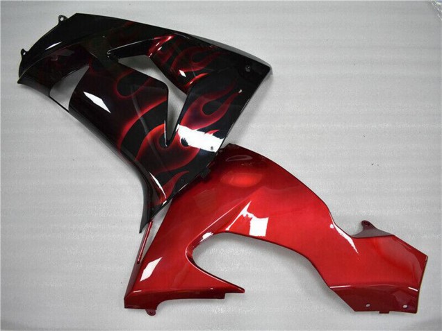 Carenado Moto Kawasaki ZX10R 2006-2007 - Negro Brillante Rojo Llama Baratos