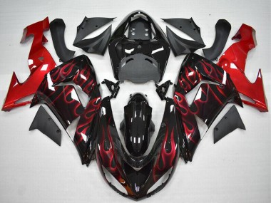 Carenado Moto Kawasaki ZX10R 2006-2007 - Negro Brillante Rojo Llama Baratos
