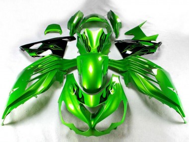 Carenado Moto Kawasaki ZX14R ZZR1400 2012-2024 - Verde Negro Brillante Baratos