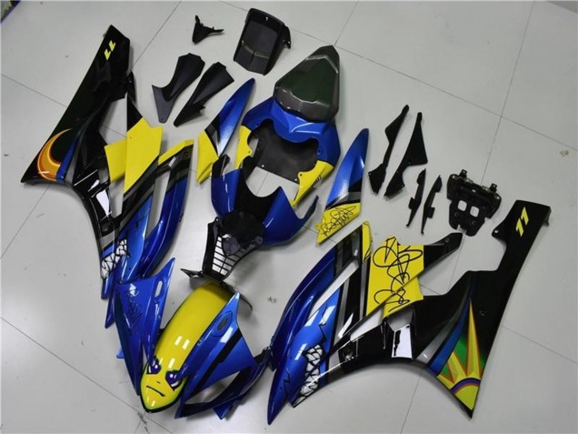 Carenados Moto Yamaha YZF R6 2006-2007 - Azul Amarillo Negro Brillante Tiburón Baratos