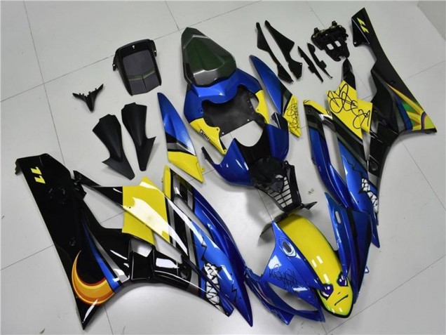 Carenados Moto Yamaha YZF R6 2006-2007 - Azul Amarillo Negro Brillante Tiburón Baratos