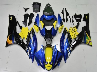Carenados Moto Yamaha YZF R6 2006-2007 - Azul Amarillo Negro Brillante Tiburón Baratos