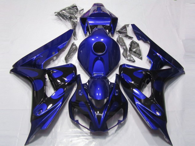 Carenados Moto Honda CBR1000RR 2006-2007 - Azul Negro Brillante Llama Baratos