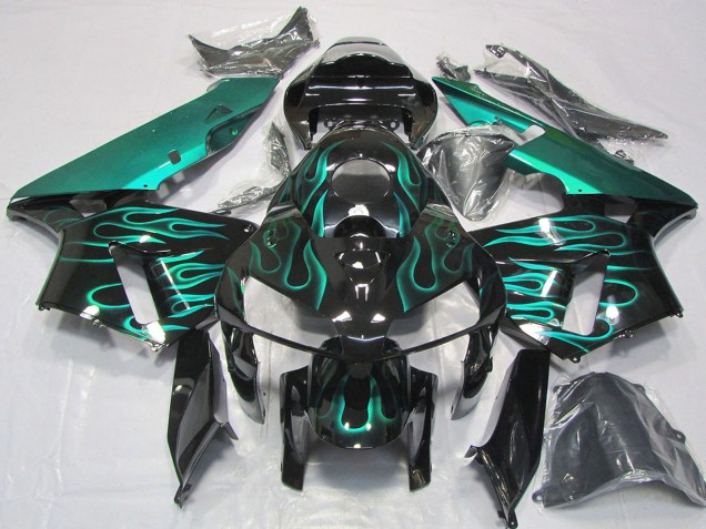 Carenados Moto Honda CBR600RR 2005-2006 - Negro Brillante Azul Verdoso Llama Baratos