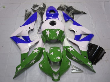 Carenados Moto Honda CBR600RR 2007-2008 - Blanco Azul Verde Estrellas Raya Baratos