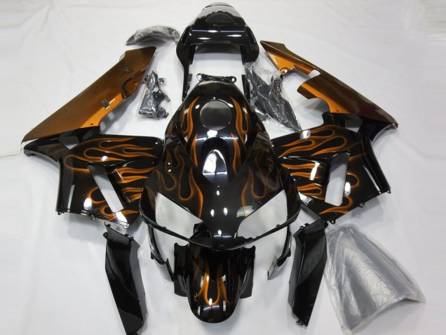 Carenados Moto Honda CBR600RR 2003-2004 - Negro Brillante Naranja Llama Baratos