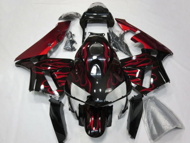 Carenados Moto Honda CBR600RR 2003-2004 - Negro Brillante Rojo Llama Baratos