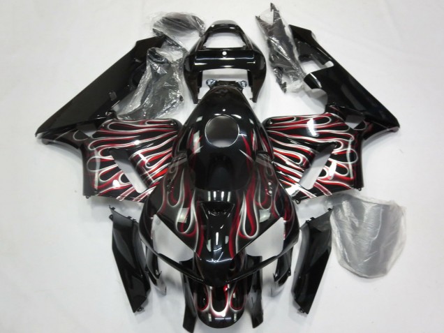 Carenados Moto Honda CBR600RR 2005-2006 - Negro Brillante Plata Rojo Llama Baratos