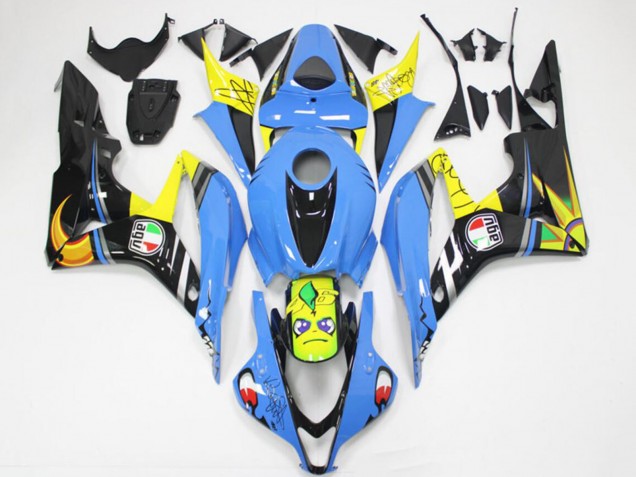 Carenados Moto Honda CBR600RR 2007-2008 - Azul Claro Amarillo Negro Brillante Tiburón Baratos