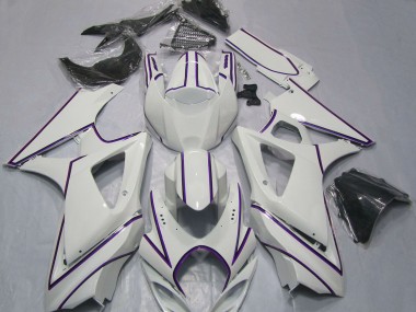 Carenados Moto Suzuki GSXR 1000 2007-2008 - Blanco Brillante Púrpura Pinstripe Baratos