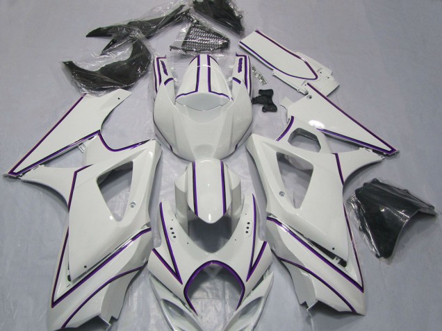 Carenados Moto Suzuki GSXR 1000 2007-2008 - Blanco Brillante Púrpura Pinstripe Baratos