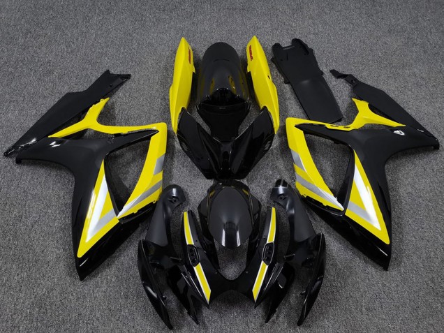 Carenados Moto Suzuki GSXR 600 / GSXR 750 2006-2007 - Negro Brillante Amarillo Plata OEM Estilo Baratos