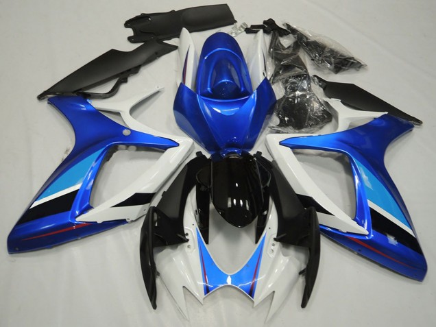 Carenado Moto Suzuki GSXR 600 / GSXR 750 2006-2007 - Blanco Azul Negro Brillante Raya Baratos
