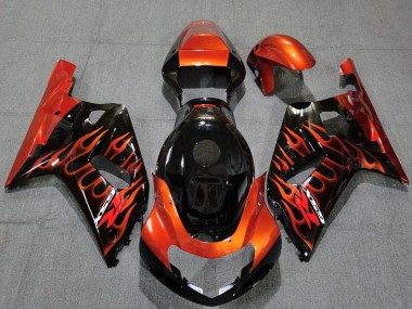 Carenados Moto Suzuki GSXR 600 / GSXR 750 2001-2003 - Negro Brillante Naranja Llama Baratos