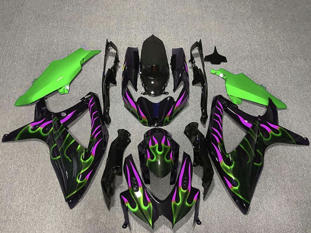 Carenados Moto Suzuki GSXR 600 / GSXR 750 2008-2010 - Negro Brillante Verde Púrpura Llama Baratos