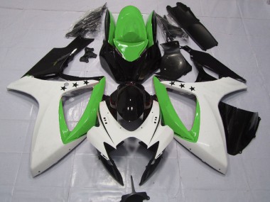 Carenados Moto Suzuki GSXR 600 / GSXR 750 2006-2007 - Verde Blanco Negro Brillante Estrella Baratos