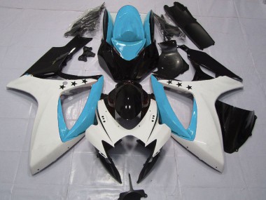 Carenados Moto Suzuki GSXR 600 / GSXR 750 2006-2007 - Azul Claro Blanco Negro Brillante Estrella Baratos