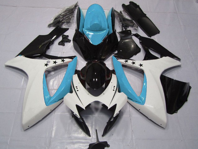 Carenados Moto Suzuki GSXR 600 / GSXR 750 2006-2007 - Azul Claro Blanco Negro Brillante Estrella Baratos
