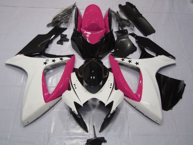 Carenados Moto Suzuki GSXR 600 / GSXR 750 2006-2007 - Rosa Blanco Negro Brillante Estrella Baratos
