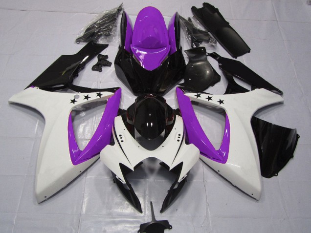 Carenados Moto Suzuki GSXR 600 / GSXR 750 2006-2007 - Púrpura Blanco Negro Brillante Estrella Baratos