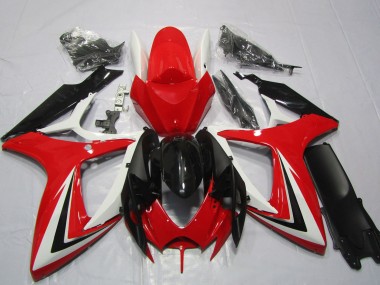 Carenados Moto Suzuki GSXR 600 / GSXR 750 2006-2007 - Blanco Rojo Negro Brillante Raya Baratos