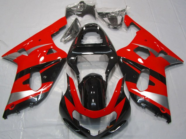 Carenados Moto Suzuki GSXR 600 / GSXR 750 2001-2003 - Rojo Plata Negro Brillante OEM Estilo Baratos