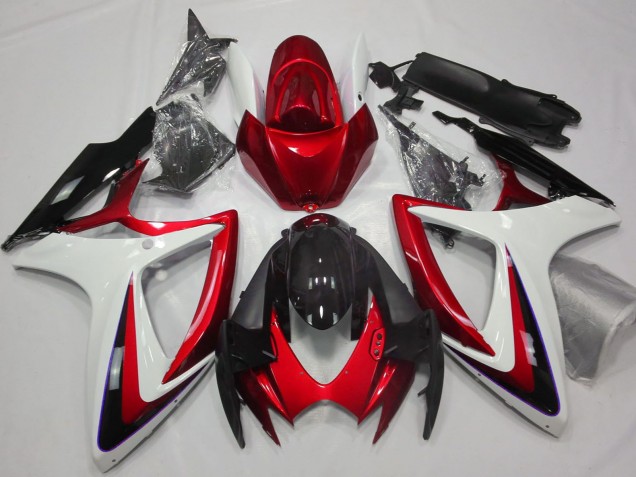 Carenados Moto Suzuki GSXR 600 / GSXR 750 2006-2007 - Blanco Rojo Negro Brillante Baratos
