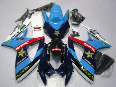 Carenados Moto Suzuki GSXR 600 / GSXR 750 2006-2007 - Azul Blanco Rojo Negro Brillante Rockstar Baratos