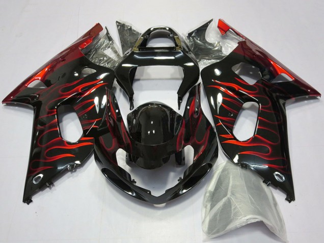 Carenados Moto Suzuki GSXR 600 / GSXR 750 2001-2003 - Negro Brillante Rojo Llama Baratos
