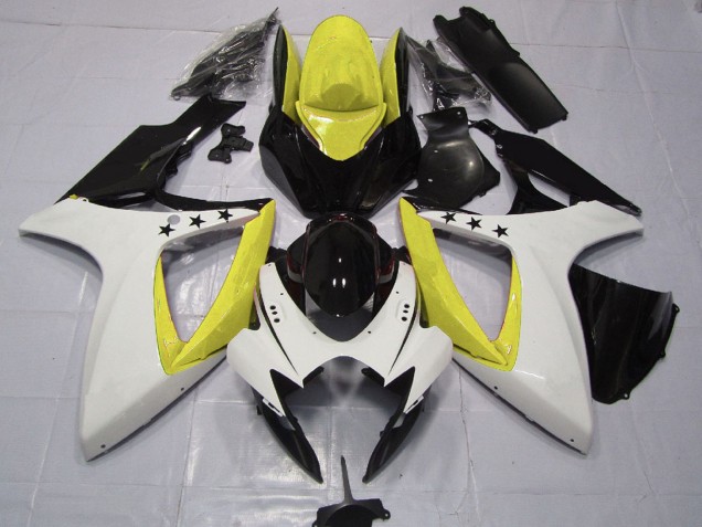 Carenados Moto Suzuki GSXR 600 / GSXR 750 2006-2007 - Amarillo Blanco Negro Brillante Estrella Baratos