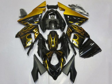 Carenados Moto Kawasaki ZX10R 2004-2005 - Negro Brillante Oro Llama Baratos