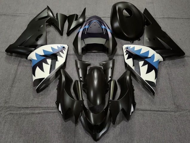Carenados Moto Kawasaki ZX10R 2004-2005 - Negro Mate Azul Claro Tiburón Baratos