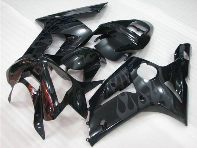 Carenados Moto Kawasaki ZX6R 2003-2004 - Negro Brillante Gris Llama Baratos