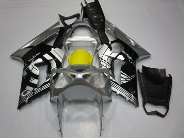 Carenados Moto Kawasaki ZX6R 2003-2004 - Plata Amarillo Negro Brillante Baratos