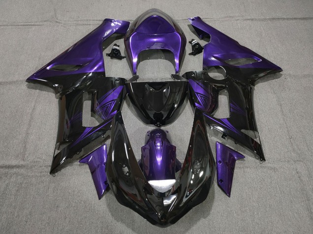 Carenados Moto Kawasaki ZX6R 2005-2006 - Púrpura Negro Brillante Baratos