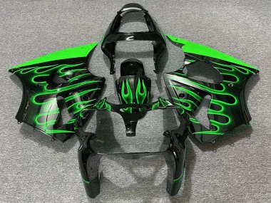 Carenados Moto Kawasaki ZX6R 2000-2002 - Negro Brillante Verde Llama Baratos